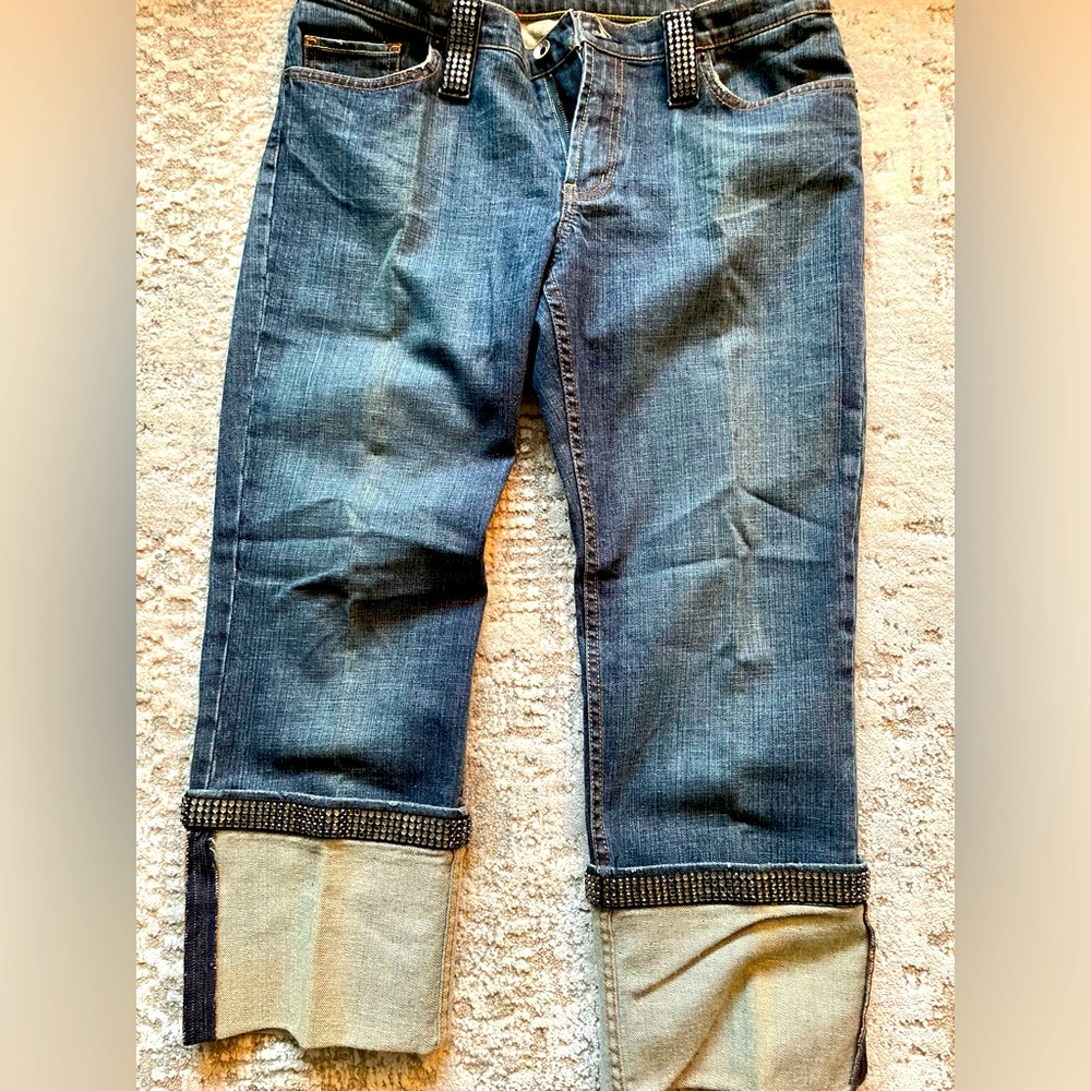 X2 vintage jean capris with bling